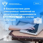 Доля электронных заявлений на регистрацию недвижимости в Башкортостане превысила 72% по итогам полугодия